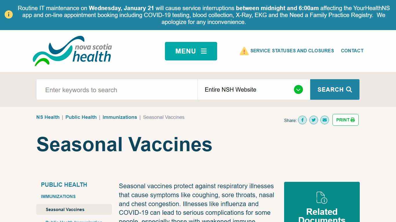 Seasonal Vaccines | Nova Scotia Health